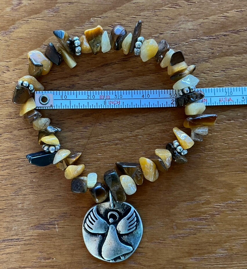 Natural Stone Beaded Bracelet Jewelry Some Tiger’s Eye Angel Pendant Child Size