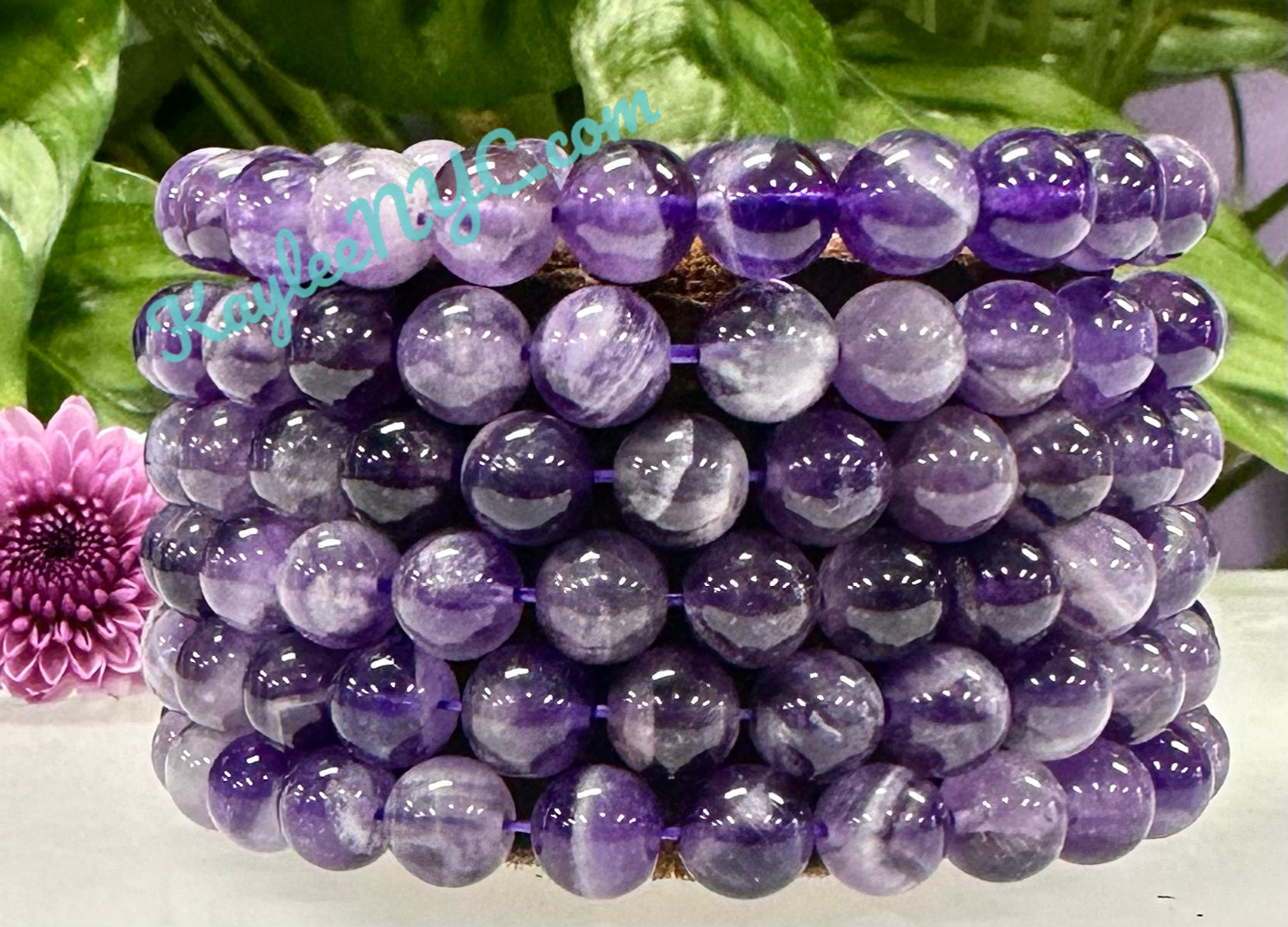 Wholesale Lot 6 Pcs Natural Chevron Amethyst 8mm 7.5” Crystal Stretch Bracelet