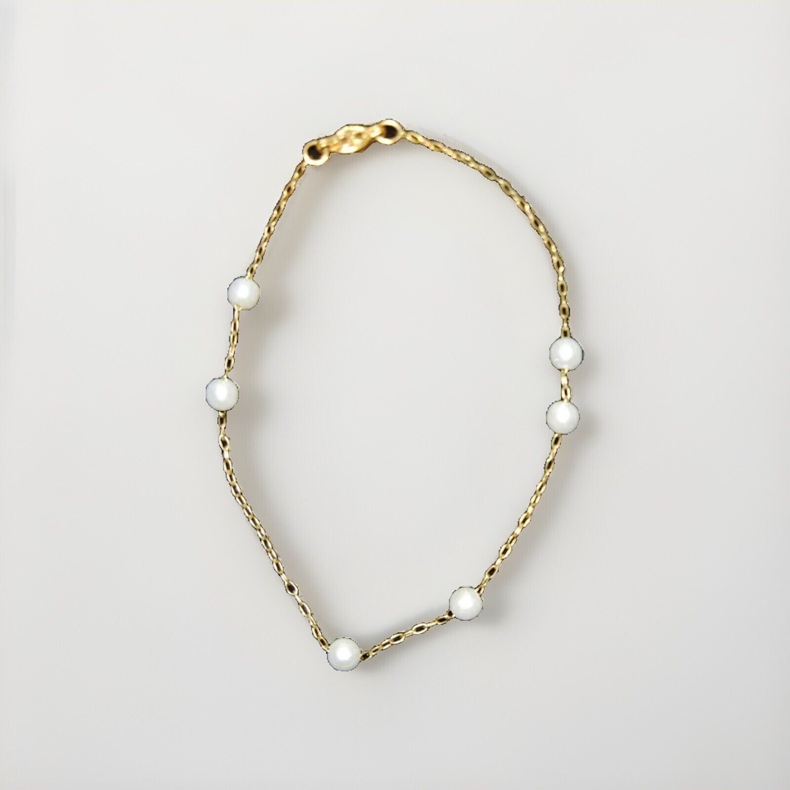 12K Yellow Gold Filled Bracelet with Faux pearls 6.5″ 1mm