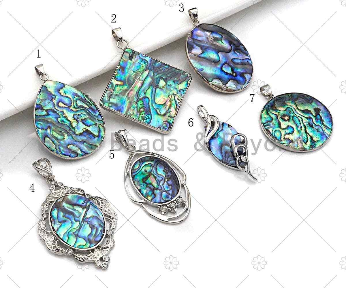 Paua Abalone pendant, Focal Abalone Pendant Silver Finish,SKU#R41