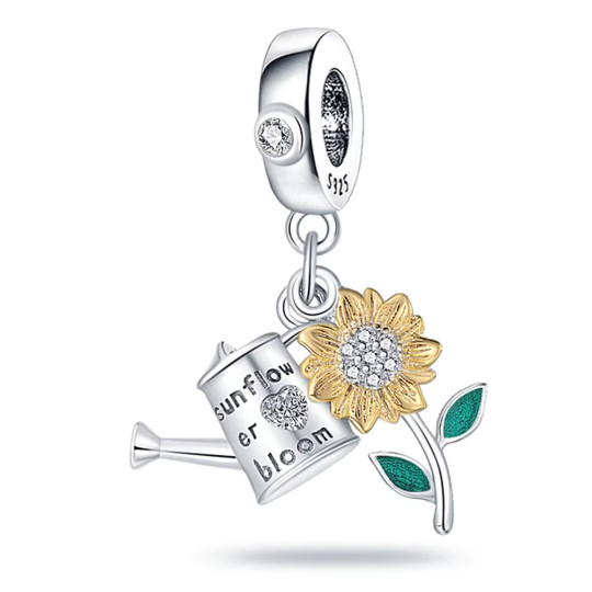Sunflower And Can Dangle Charm, Flower Can Charm, Silver Charm, Women Gift Charm