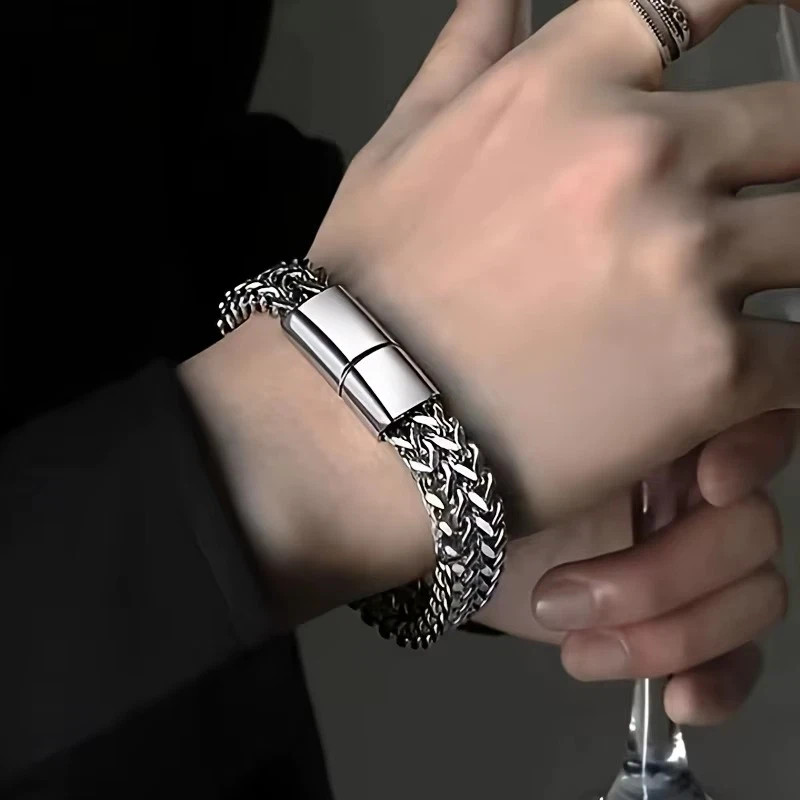 1pc -Stainless Steel Braided Men’s Bracelet Cuban Link Chain for Men and Women
