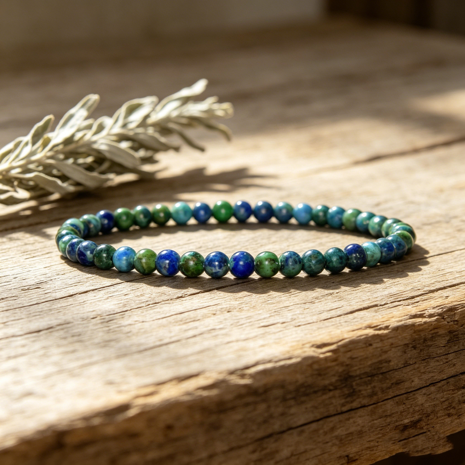 4mm Natural Azurite Malachite Stretch Beaded Bracelet Crystal Healing Jewelry