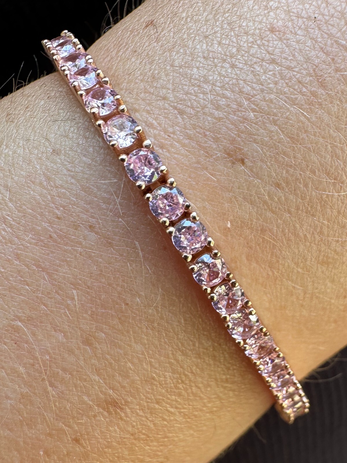 3mm Pink CZ Tennis Bracelet Real Iced 925 Sterling Silver 14k Rose Gold Plated