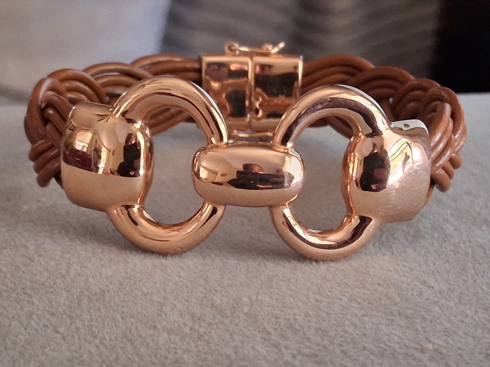 Milor Italy bronze interlocking motif braided leather bracelet 7.5″