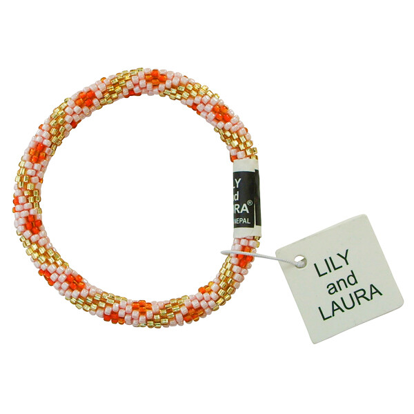 LILY and LAURA “Orange Blossoms” Hand Crocheted Beaded Bracelet ~Made in Nepal~