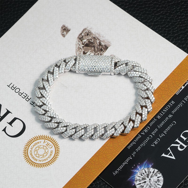 MOISSANITE Real Miami Cuban Link Prong Bracelet Iced Solid 925 Sterling Silver