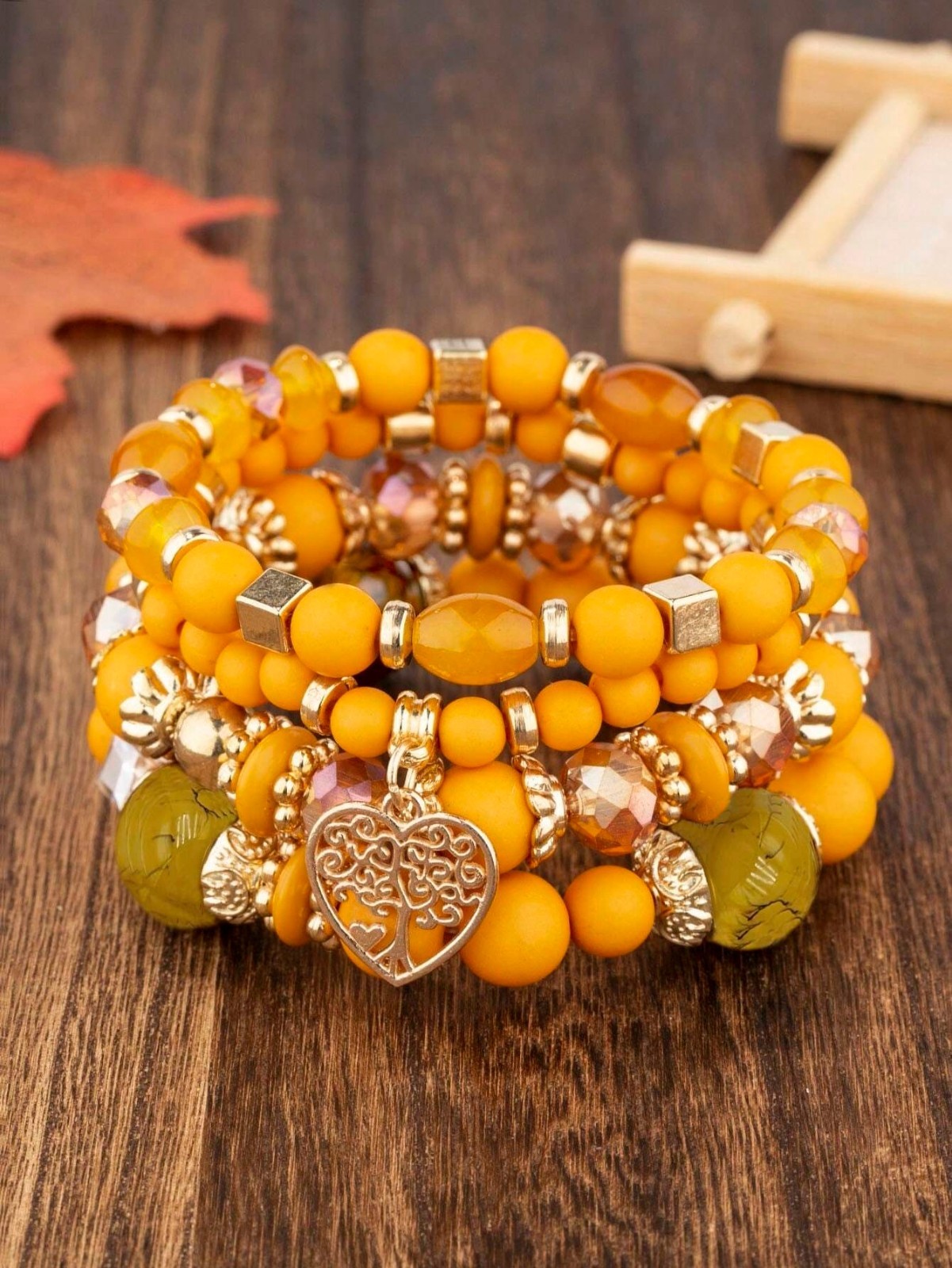 4Pcs/Set Boho Multilayer Crystal Bangle Beaded Bracelet Women Jewellery Gift New