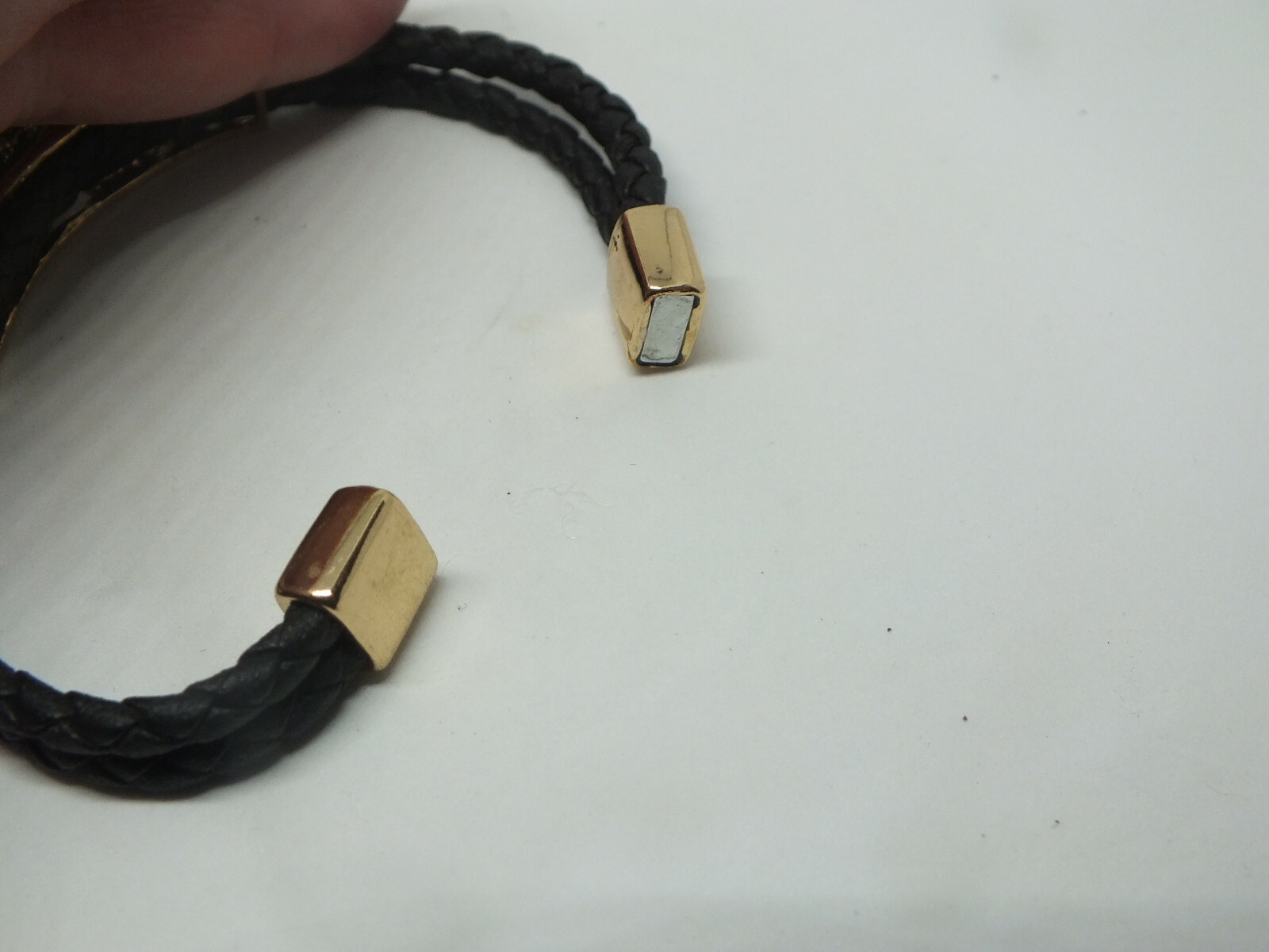 Beautiful Clasp Bracelet Gold Tone Magnetic Black Cord Red Rhinestones Enamel