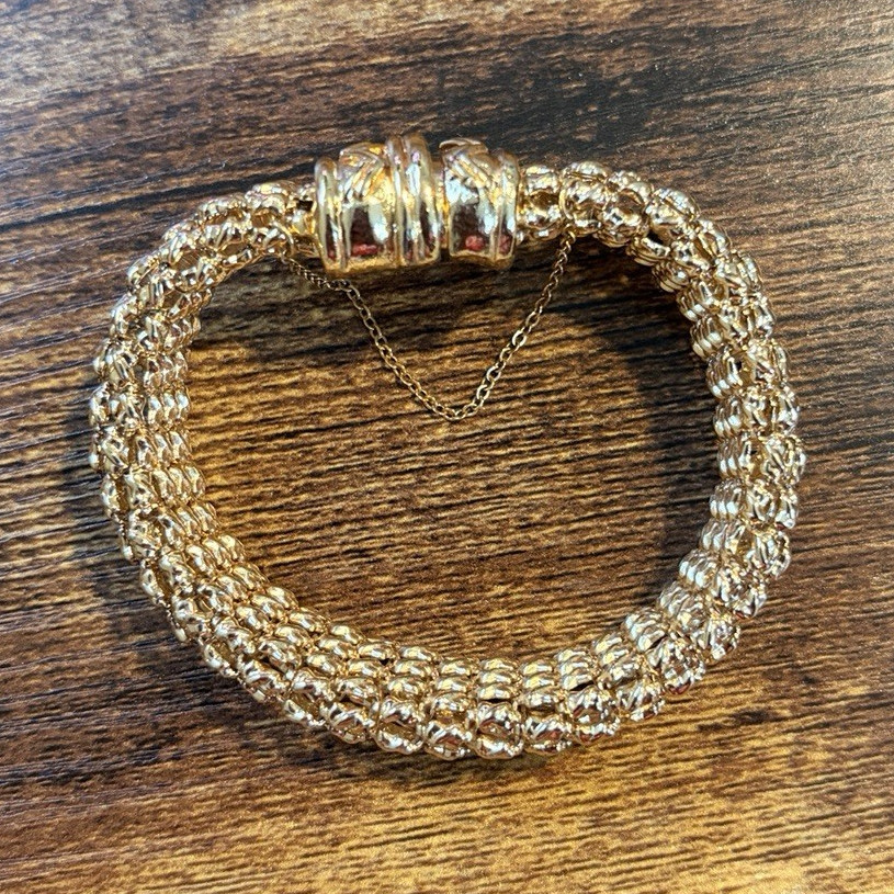 Gold Tone Mesh Chain Link Bracelet with Magnetic Closure, Metal, No Stone