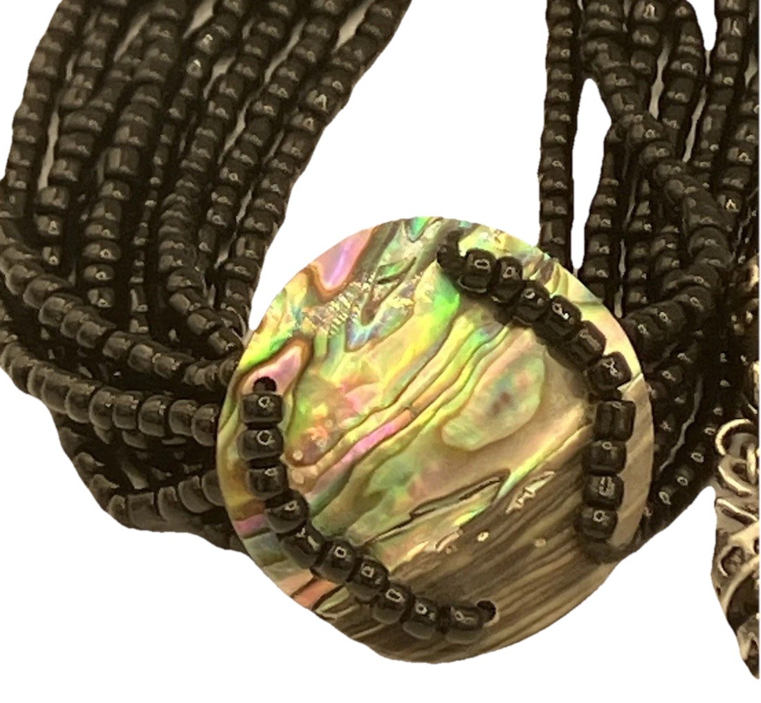 Layered Bracelet Stack Set Black Beaded Abalone Charm Bangle Mixed Style