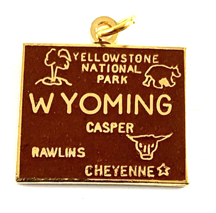 Wyoming State Charm Enamel & Gold Toned | Rust | 3/4″ x 9/16″ | New Old Stock
