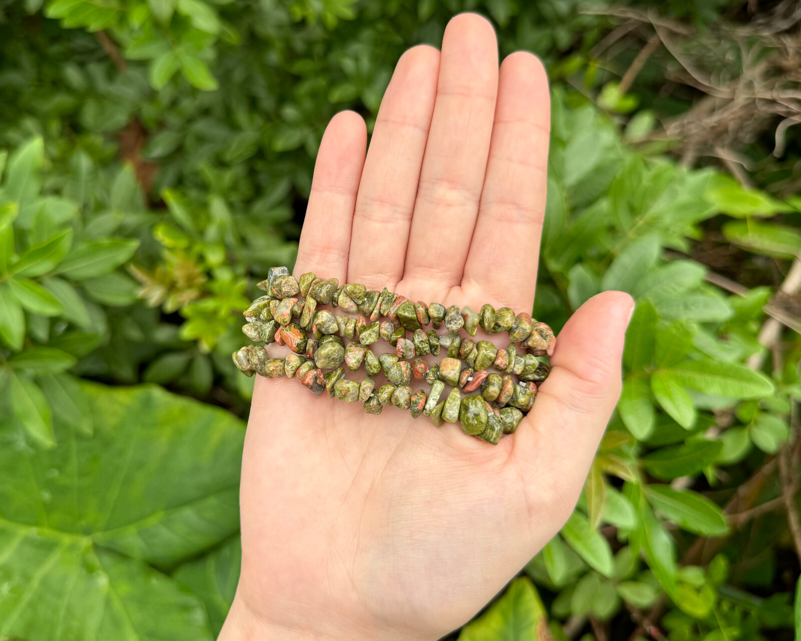 Unakite Chip Bracelet, Stretch: Raw Natural Unakite Crystals (US SELLER)
