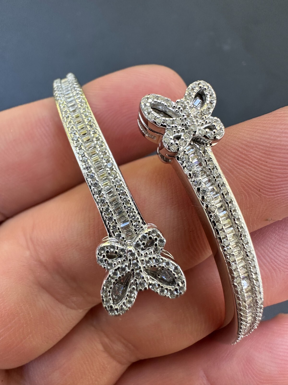 Real Solid 925 Sterling Silver Bangle Handmade Bracelet CZ Iced Butterfly Design