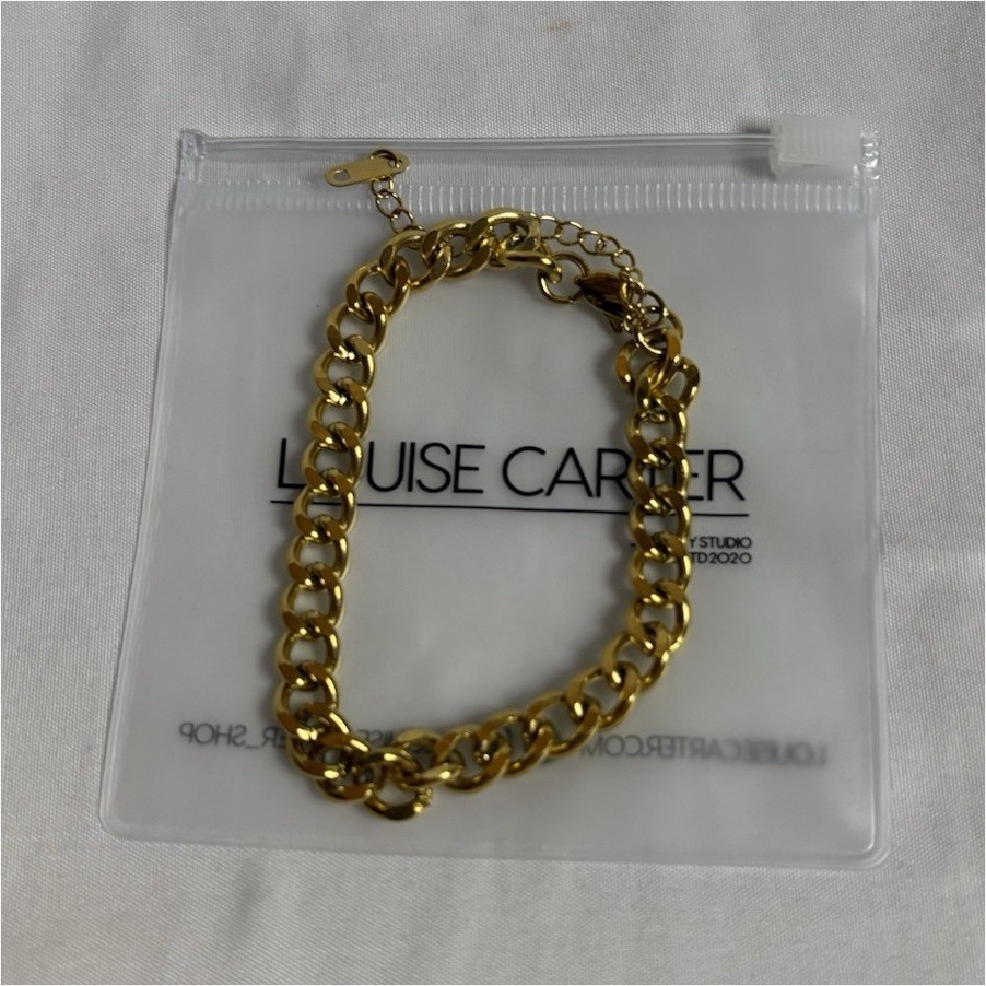 Louise Carter Gold Tone Metal Curb Chain Bracelet, Adjustable, Lobster Clasp
