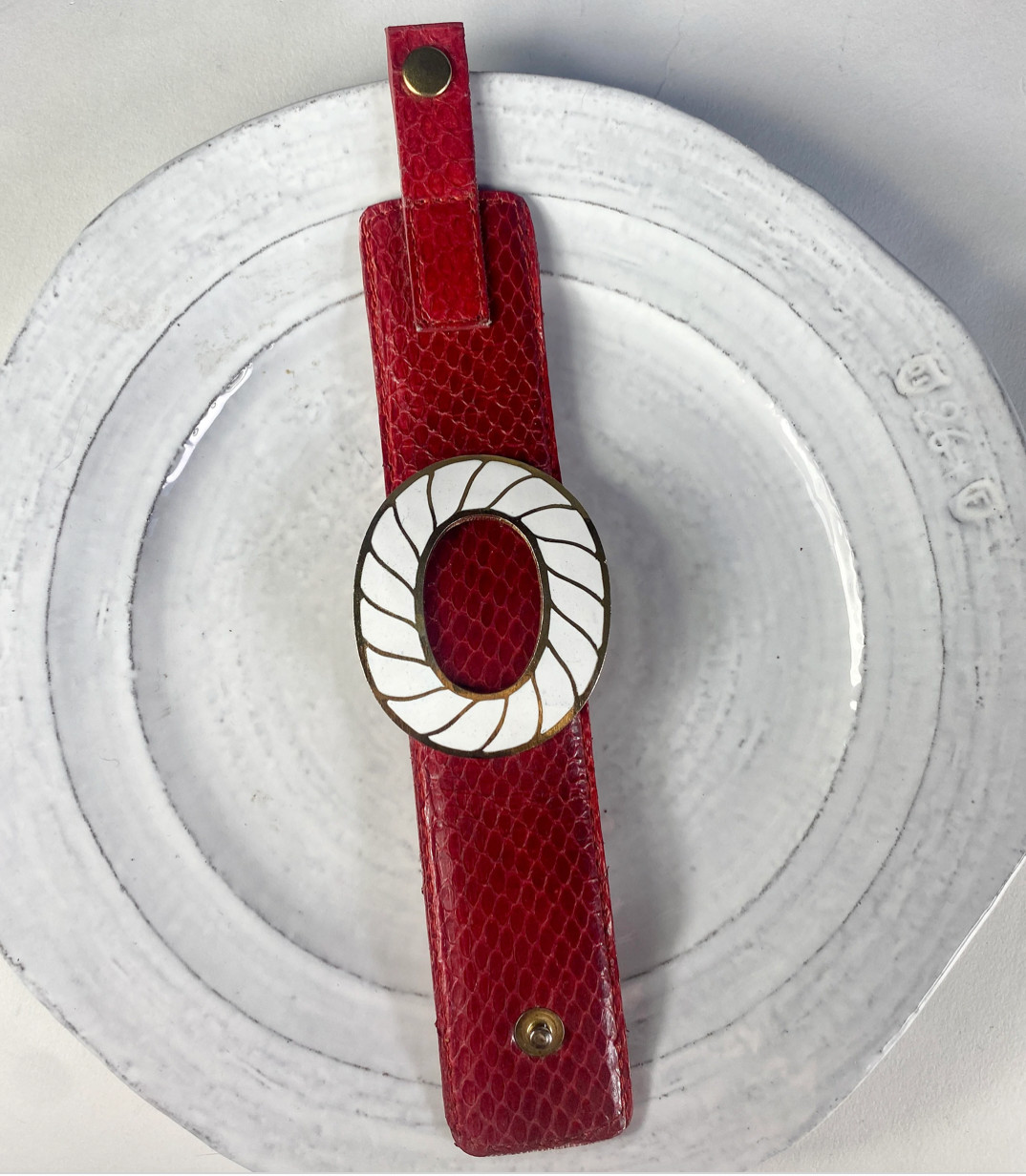 French Enamel Pendant, Leather Band Bracelet