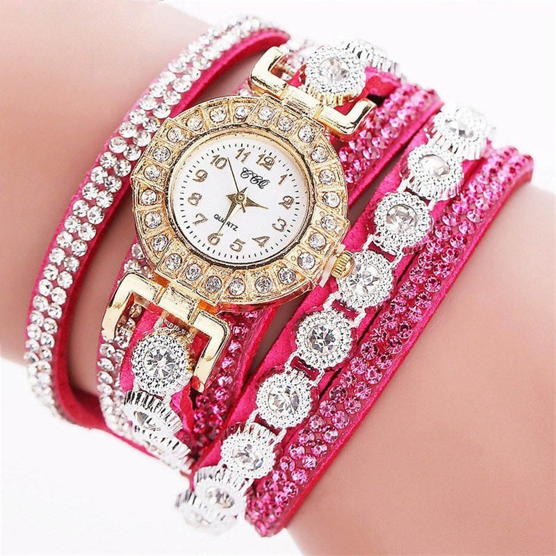 Wrap Bracelet Watch Gold Tone Multi Layer Charm Wristwatch Trendy Gift For Her.