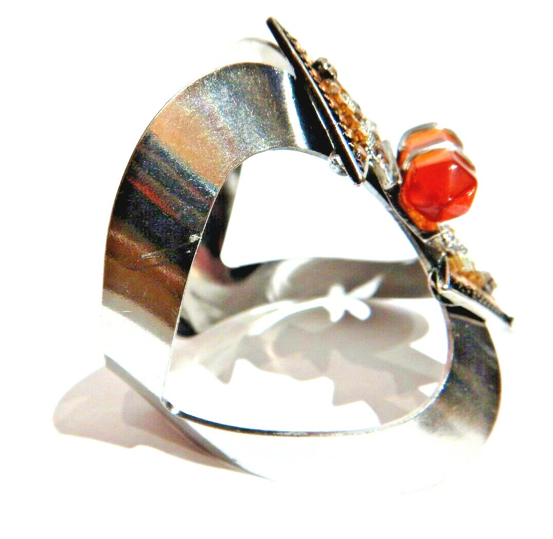 GEOMETRIC BEADED CUFF silver brown faux crystal Tibetan bohemian bracelet Y3