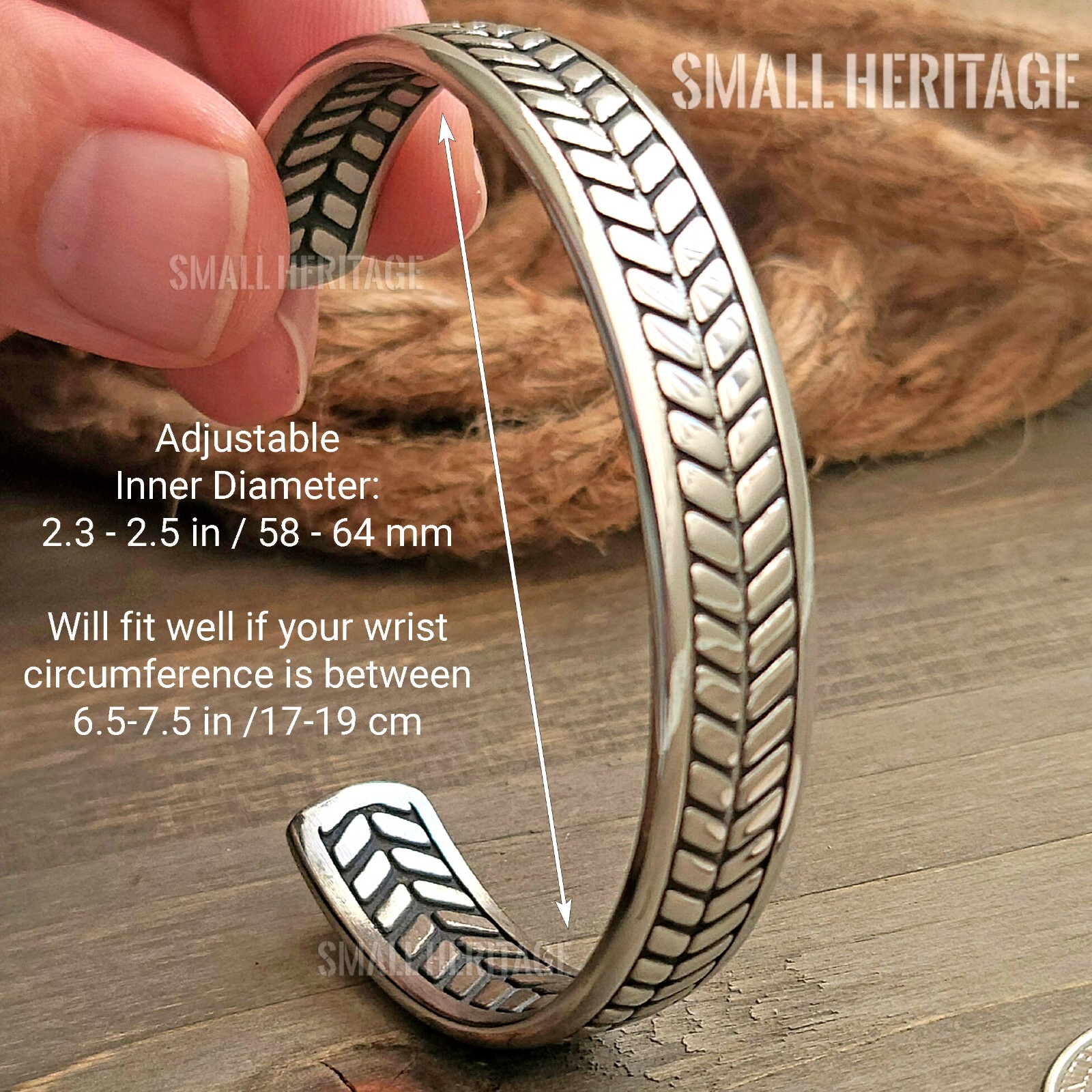 Twisted Bracelet Stainless Steel Open Cuff Wheat Style Viking Bangle Adjustable