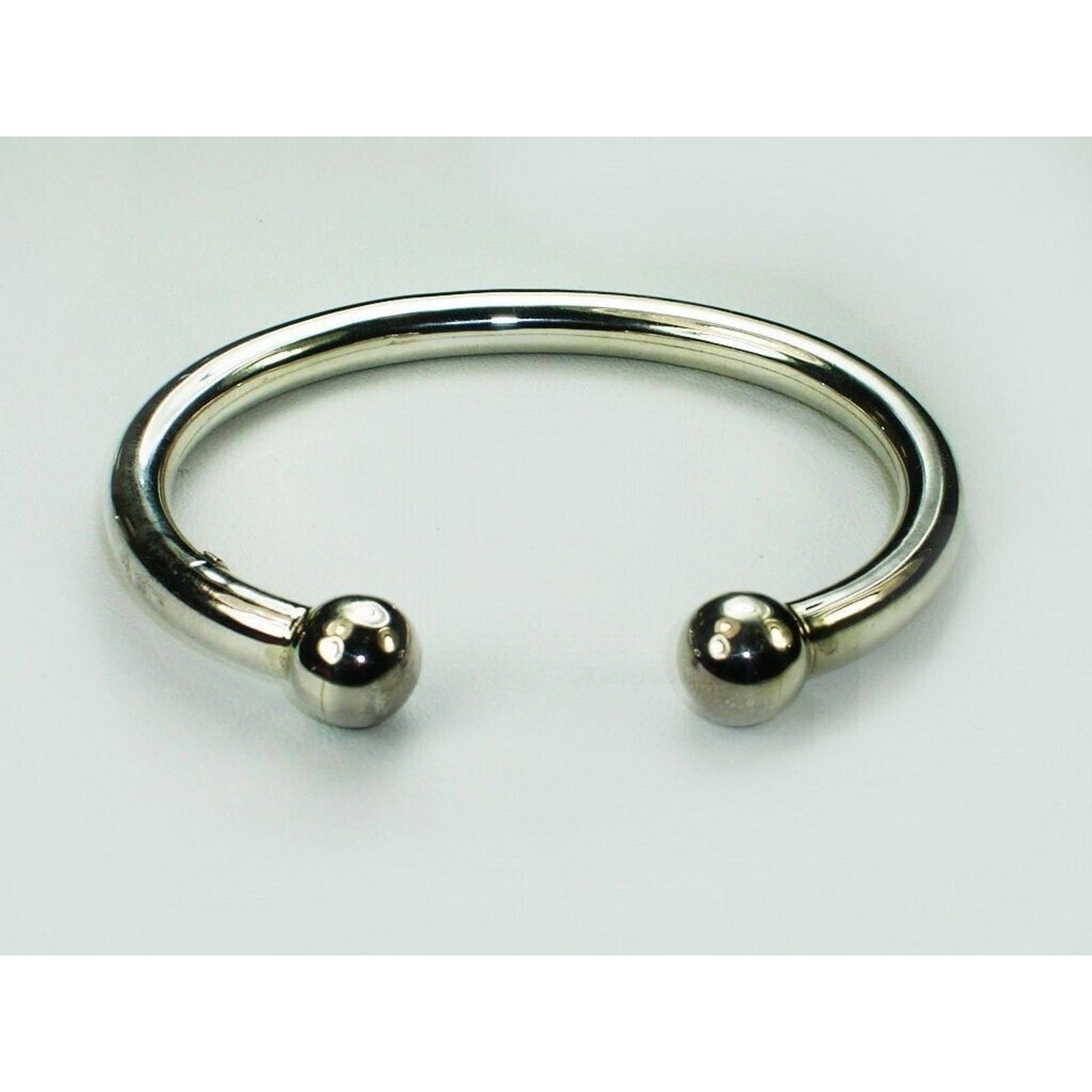 Handcrafted Silver Double Ball Open Cuff Bangle Bracelet for Small Wrists