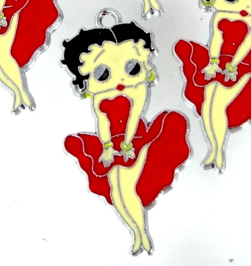 4 BETTY BOOP Marilyn Monroe Stance Red Dress Enamel Metal Pendant Charms Girl