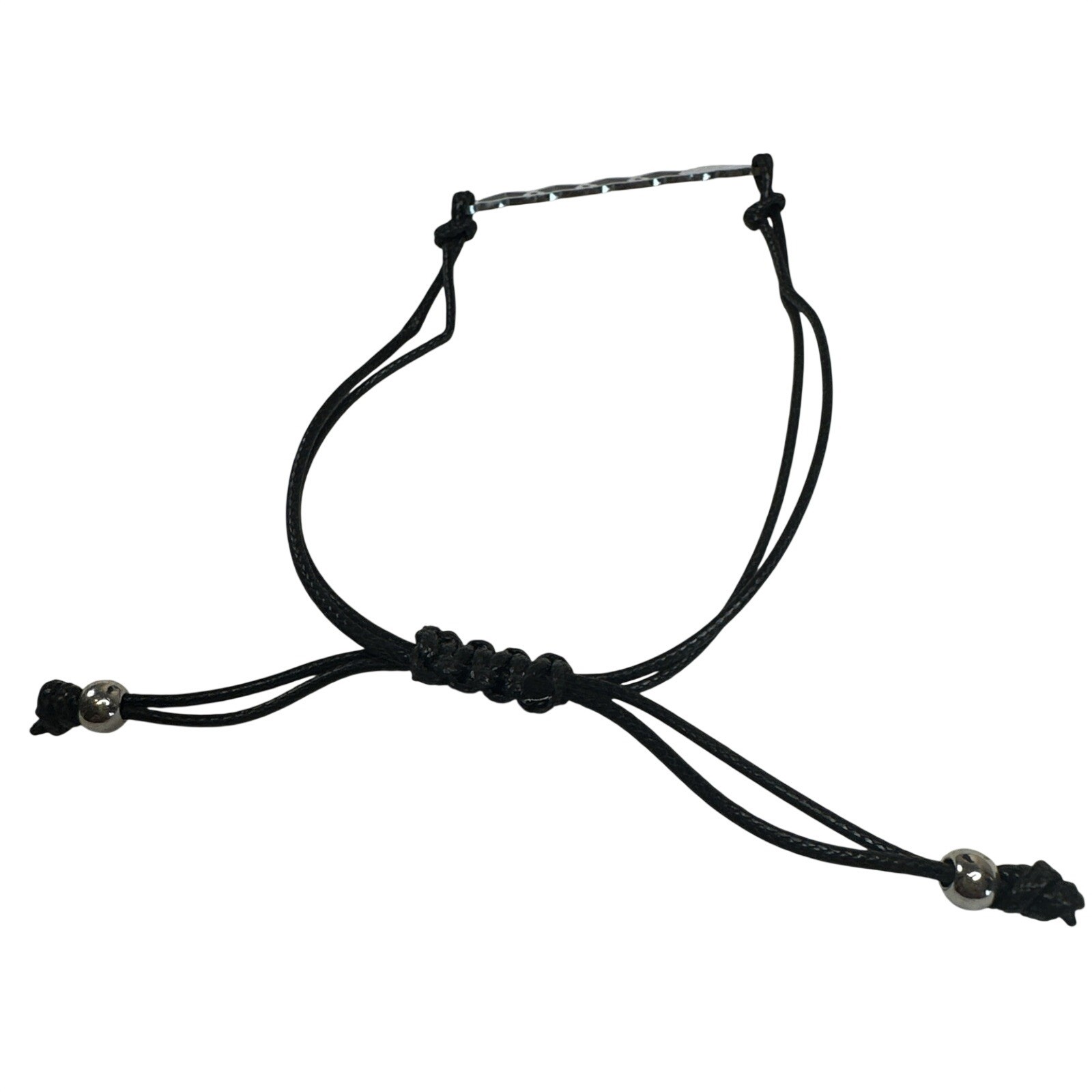 Pull Cord Bracelet Black Cord Silver Tone Hearts Dainty Cute Goth Love