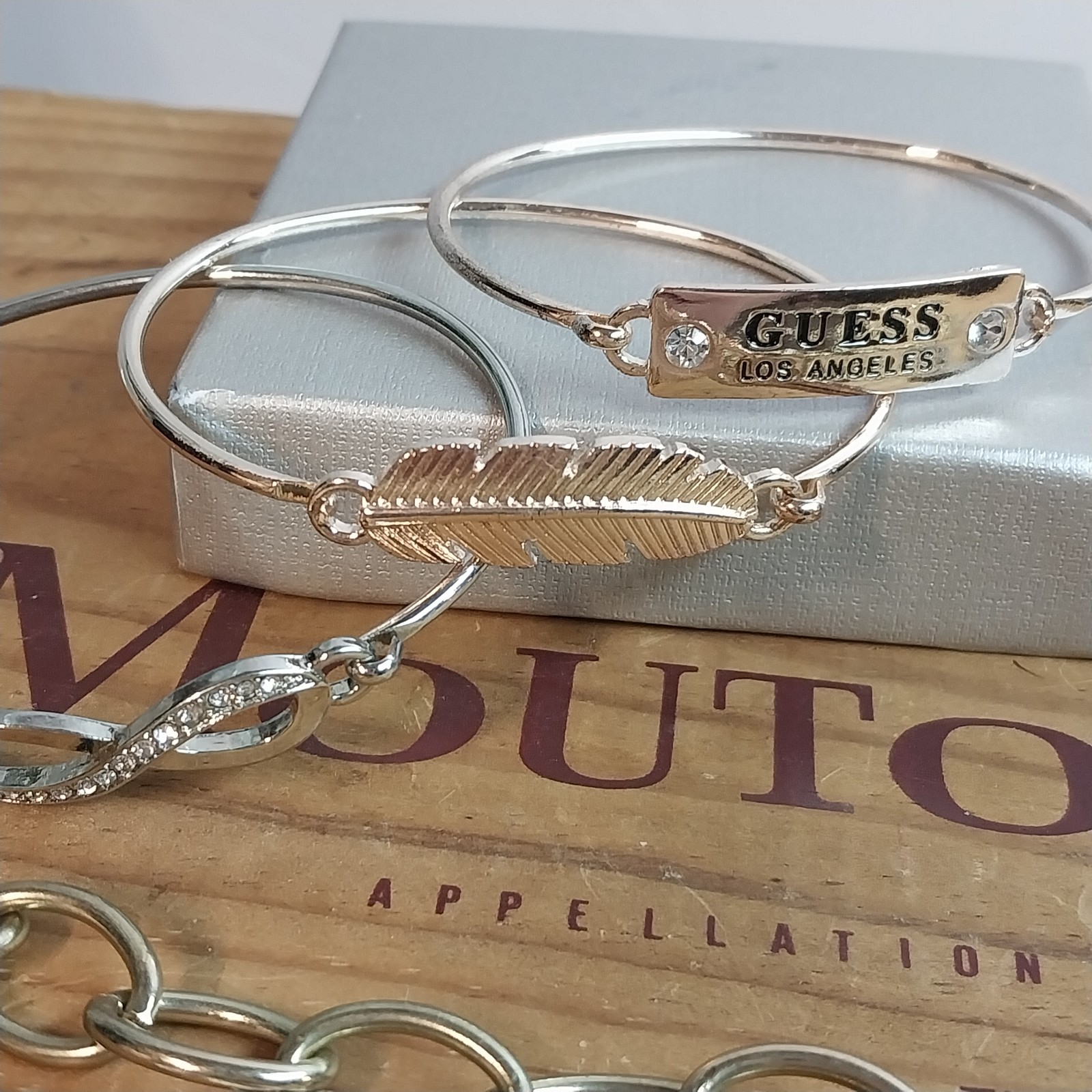 Guess Gold Tone Charm Chain Bracelet LOVE & Bangles Silver Rose Gold 5 IN ALL