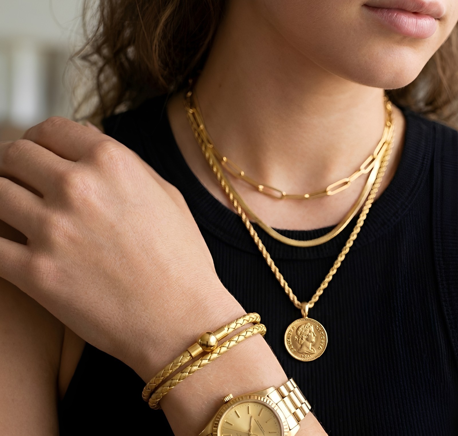 Linx double wrap, Gold leather bolo, cord bracelet with magnetic clasp