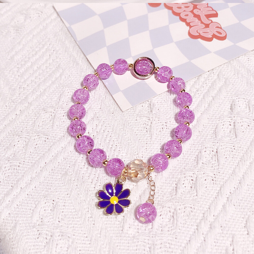 Women Beads Bracelet Daisy Pendant Chain Colorful Crystal Wristband Sweet Gift