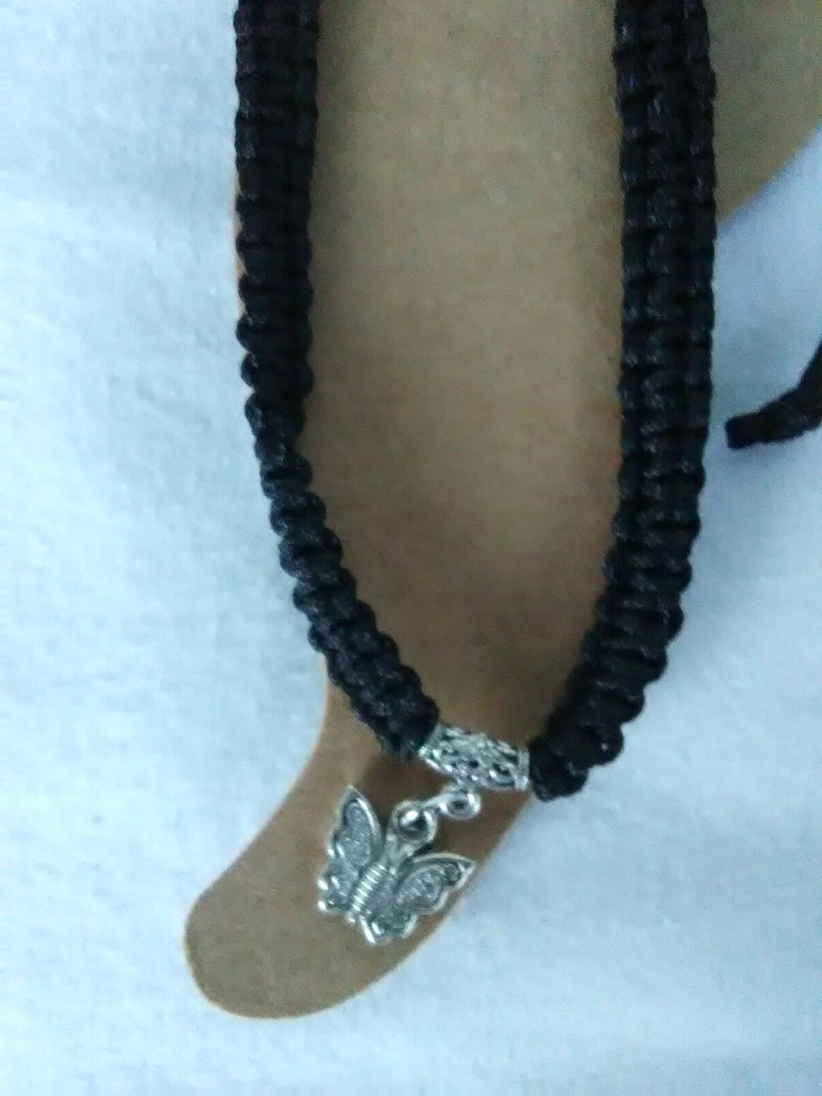 Bracelet Anklet Macrame Black Butterfly Charm Tie Adj Beach US Seller NWT New