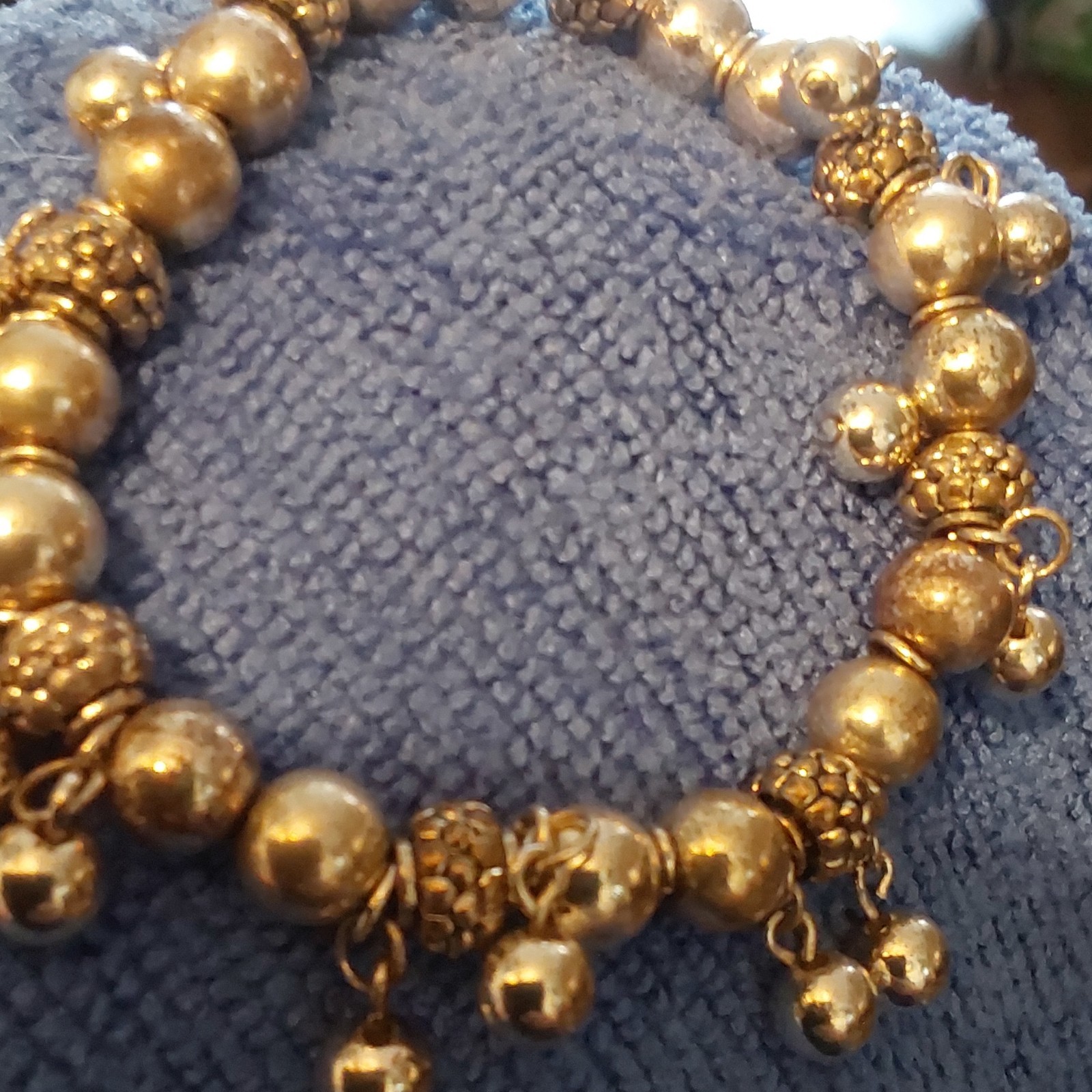 Gold Tone Metal Beaded Ball Chain Charm Bracelet Round Dangle Beads No Stone