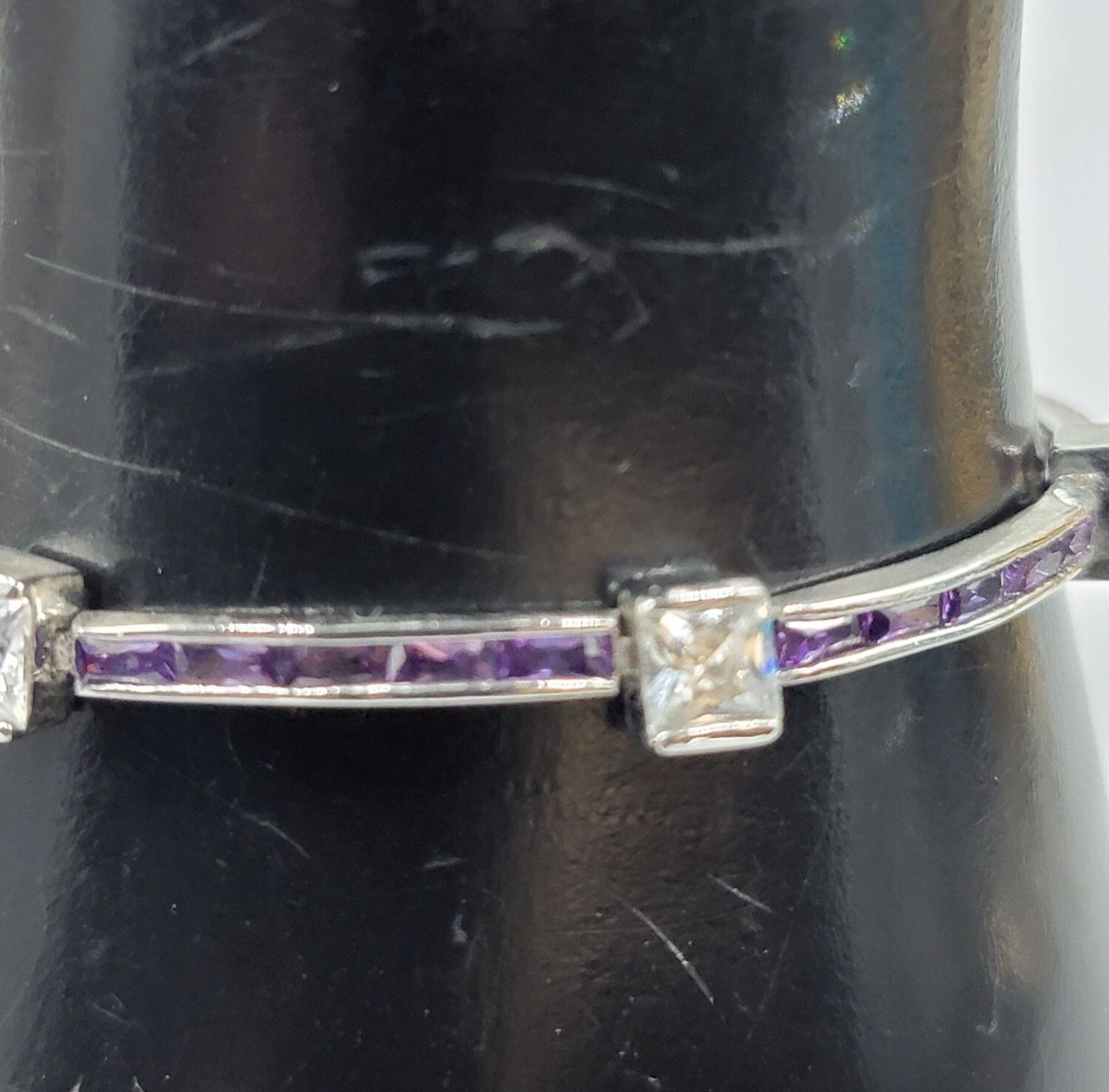 Purple & Clear Cubic Zirconia 10kgp Bracelet SZ 6.5 White Gold Plated