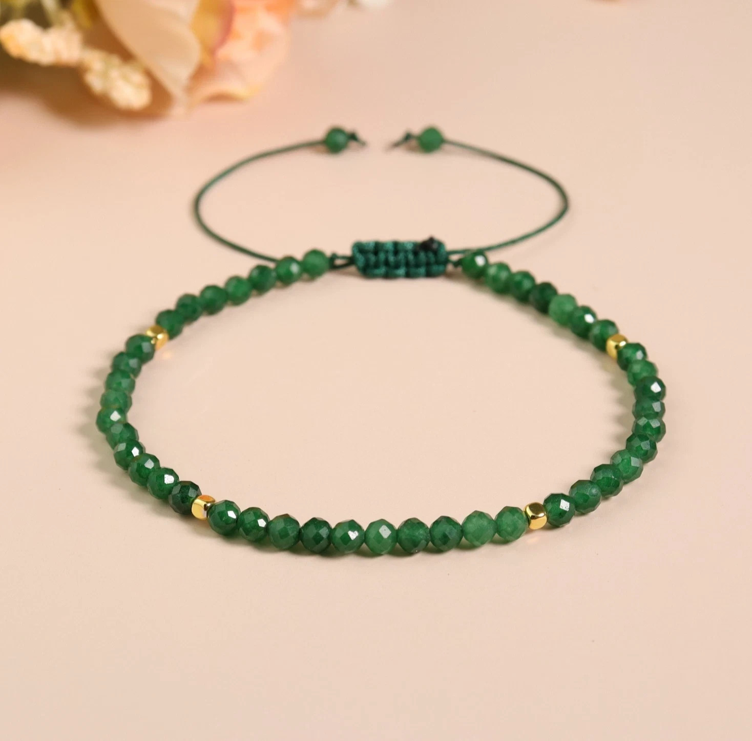 Green Emerald Stone Bracelet 3mm Beaded Gemstone Women Men Bracelet Handmade