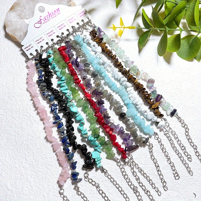 12pcs Boho Crystal Natural Stone Chips Bracelets Set Fashion Jewelry Accessories