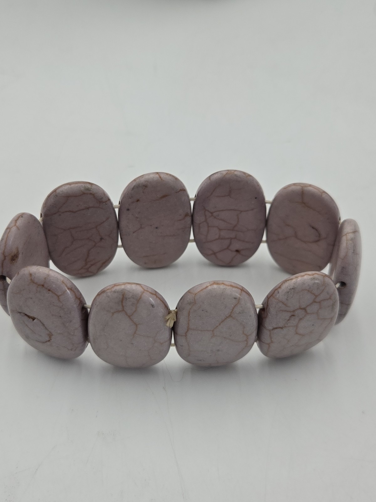 Pink Stone Oval Bead Stretch Bracelet Natural Look Boho Jewelry