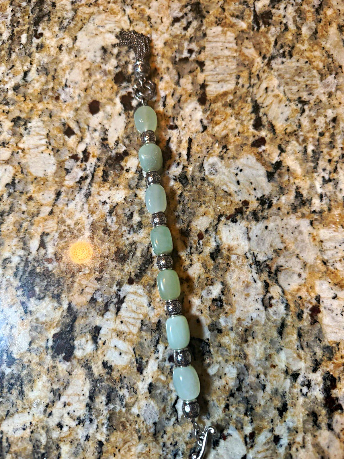 Green Beaded Bracelet Silver-Tone Round Beads Ball Chain Lobster Clasp BRIGHTON!