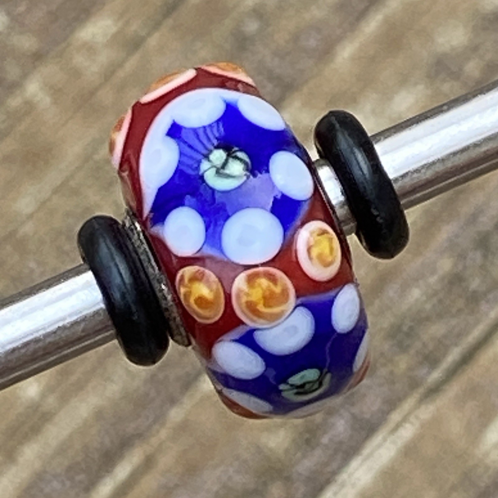 Authentic Trollbeads Unique OOAK Bead Red, Blue, Yellow & White