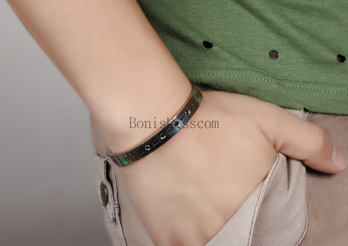 Roman Numerals Stainless Steel Valentine Men’s Women’s Couple’s Bangle Bracelet