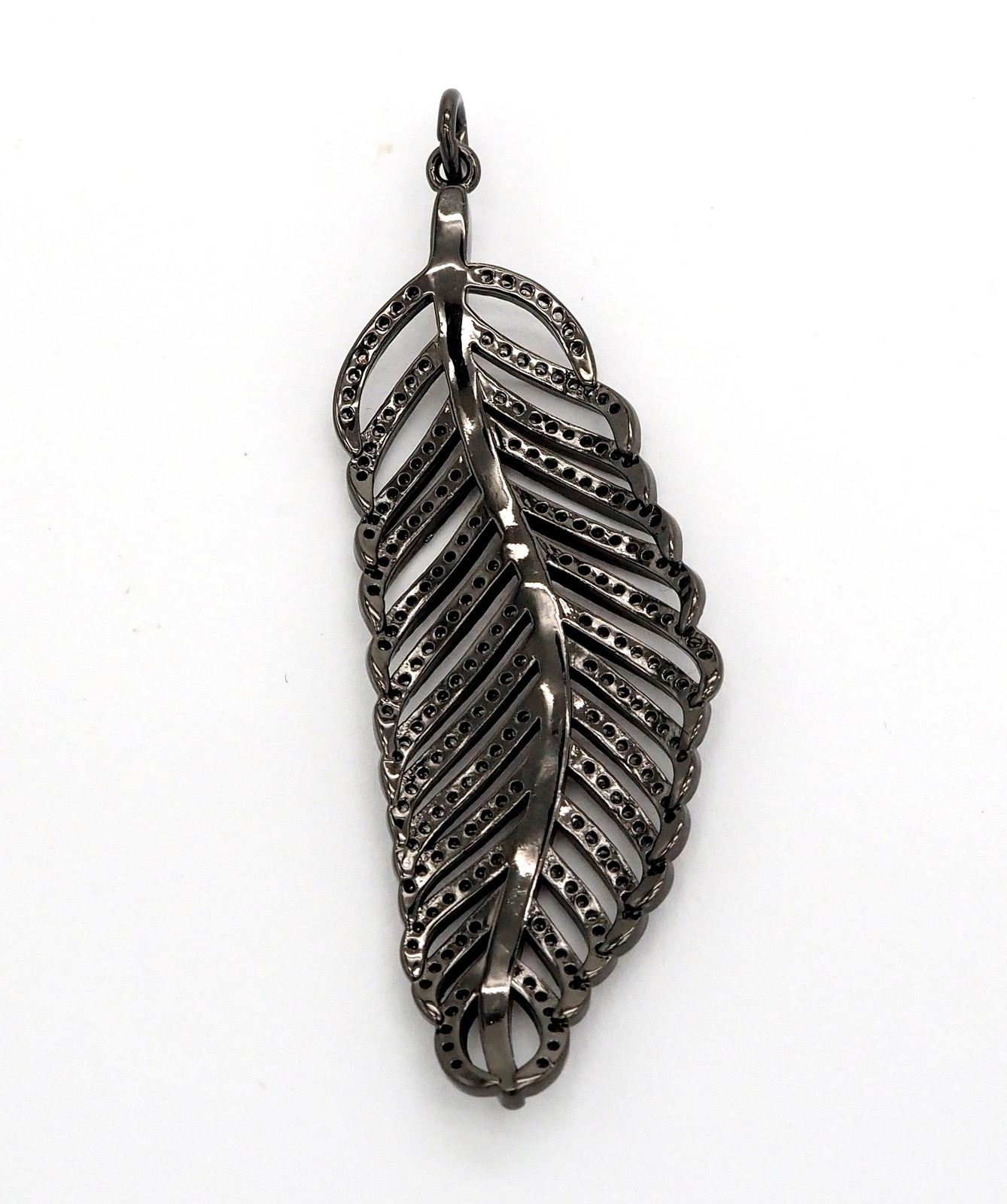56mm Large CZ Micro Pave Leaf Pendant with Jump Ring, Gold/Silver/Black/Rose