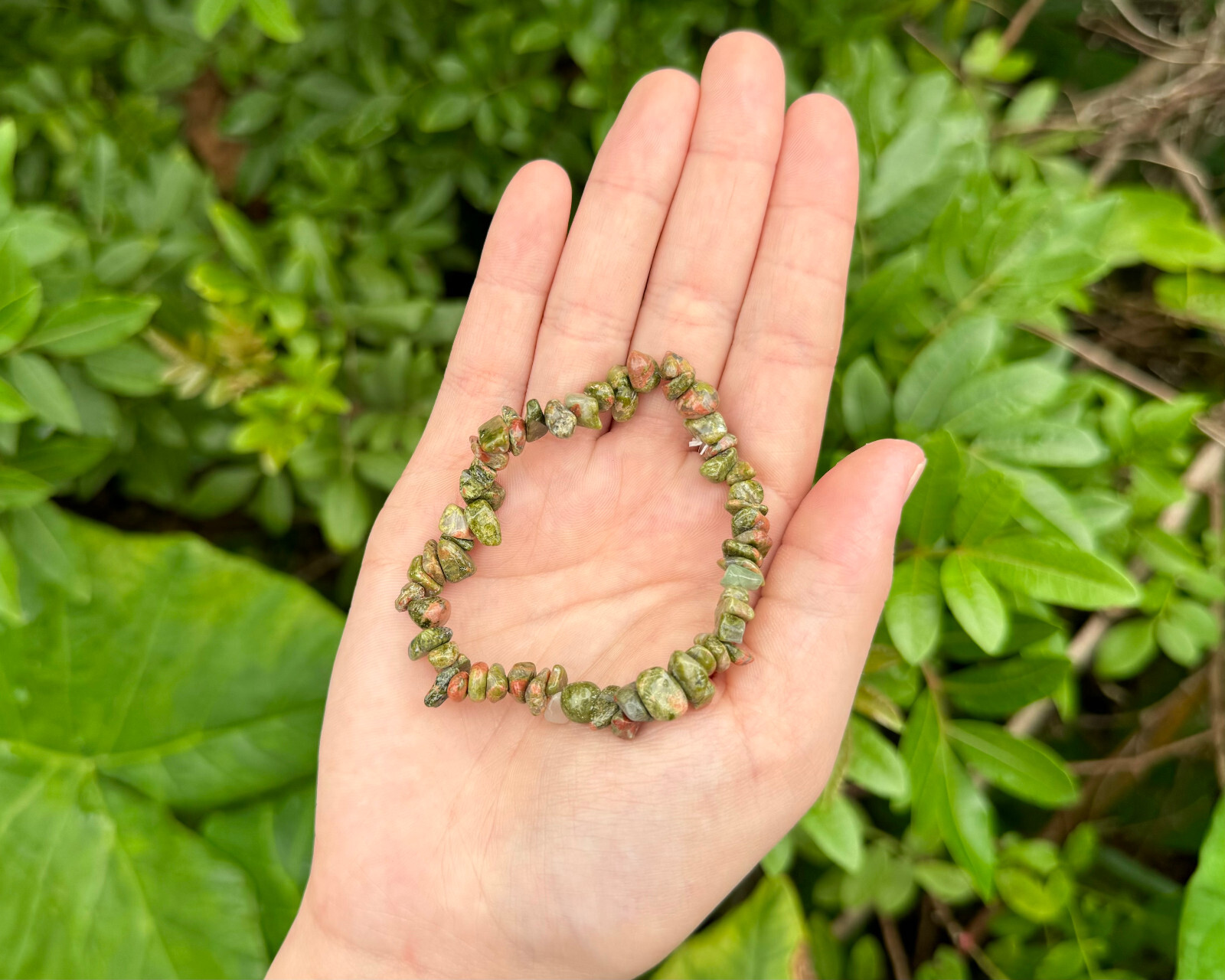 Unakite Chip Bracelet, Stretch: Raw Natural Unakite Crystals (US SELLER)