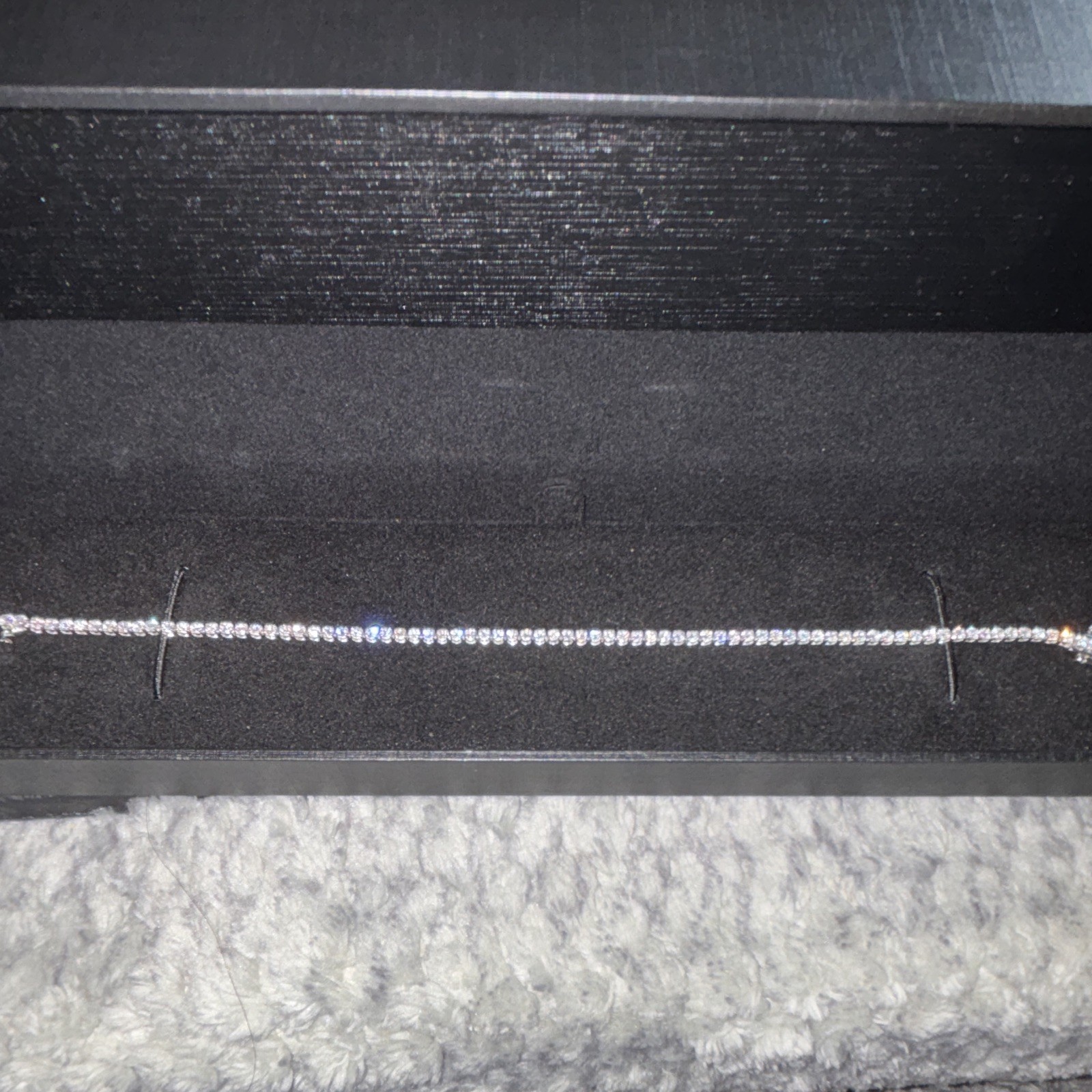 Silver Tone Tennis Bracelet White/Colorless Round Stones Prong Box Clasp