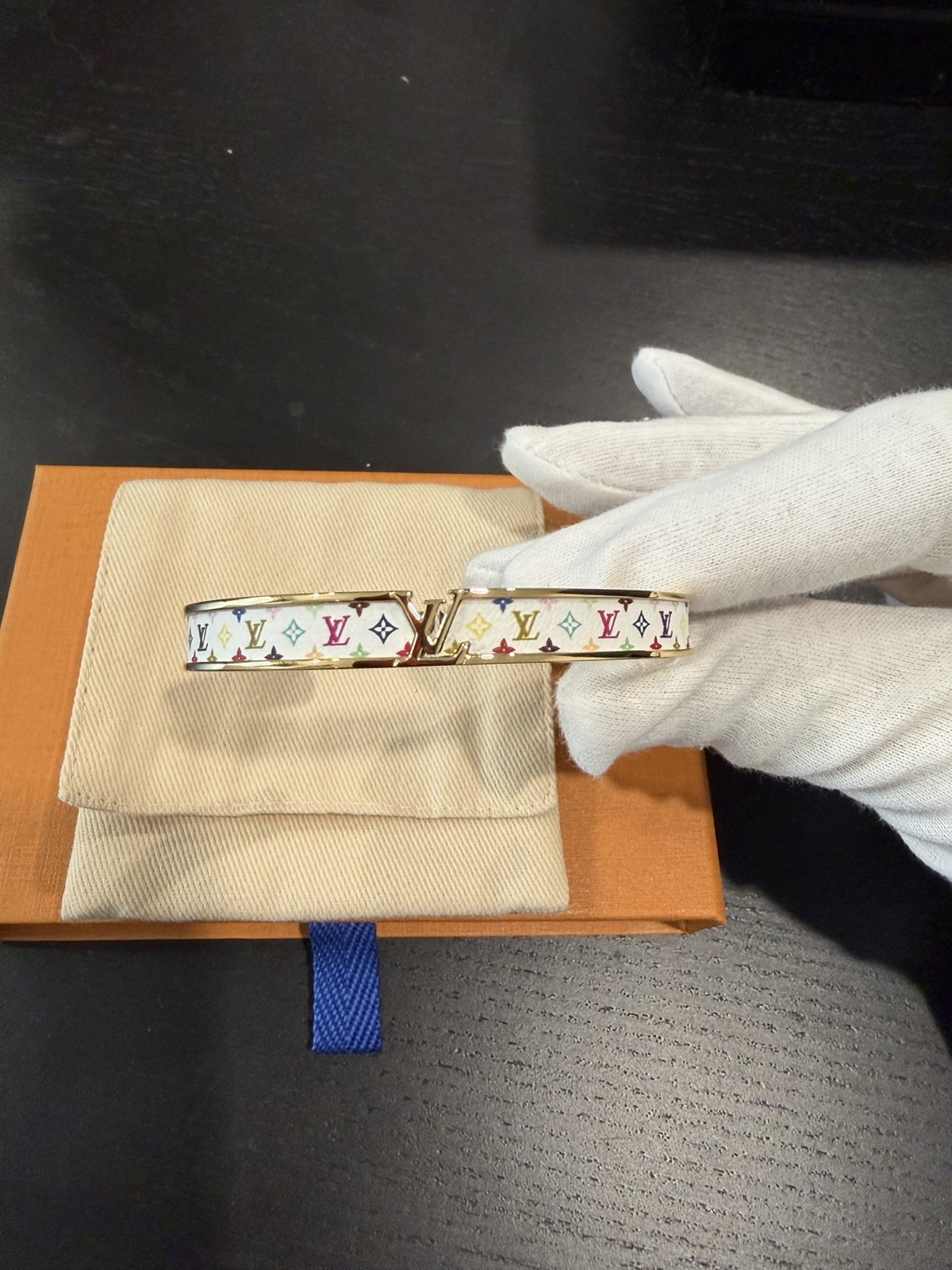 Louis Vuitton Murakami Initiales LV Bracelet Medium White Gold