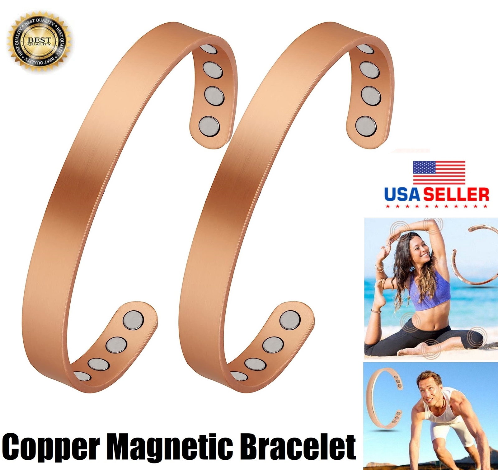 2PCS Copper Magnetic Bracelet for Men and Women Adjustable Bangle Jewelry Gifts