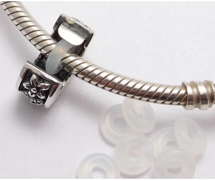 40pc-White/Clear Silicone Rubber Stopper Rings Spacer Bead Fit European Bracelet
