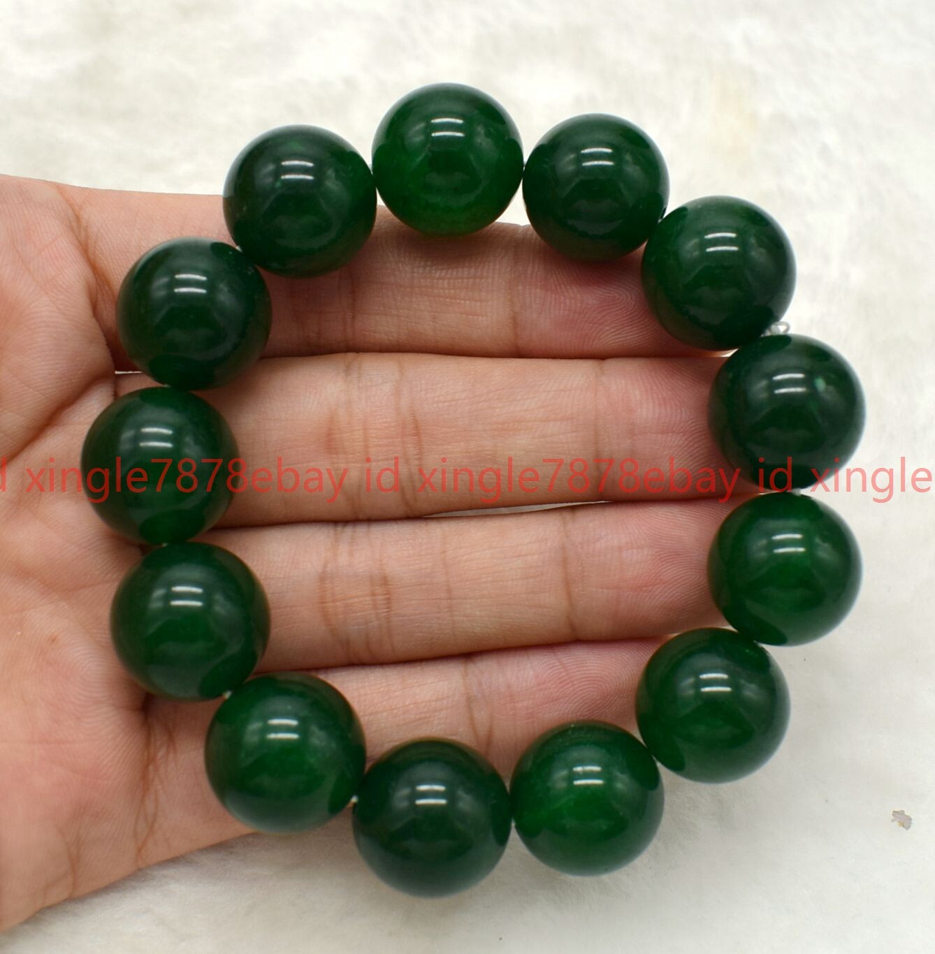 Beautiful Huge Natural 16mm Dark Green Jade Round Gemstone Beaded Bracelet 7.5in