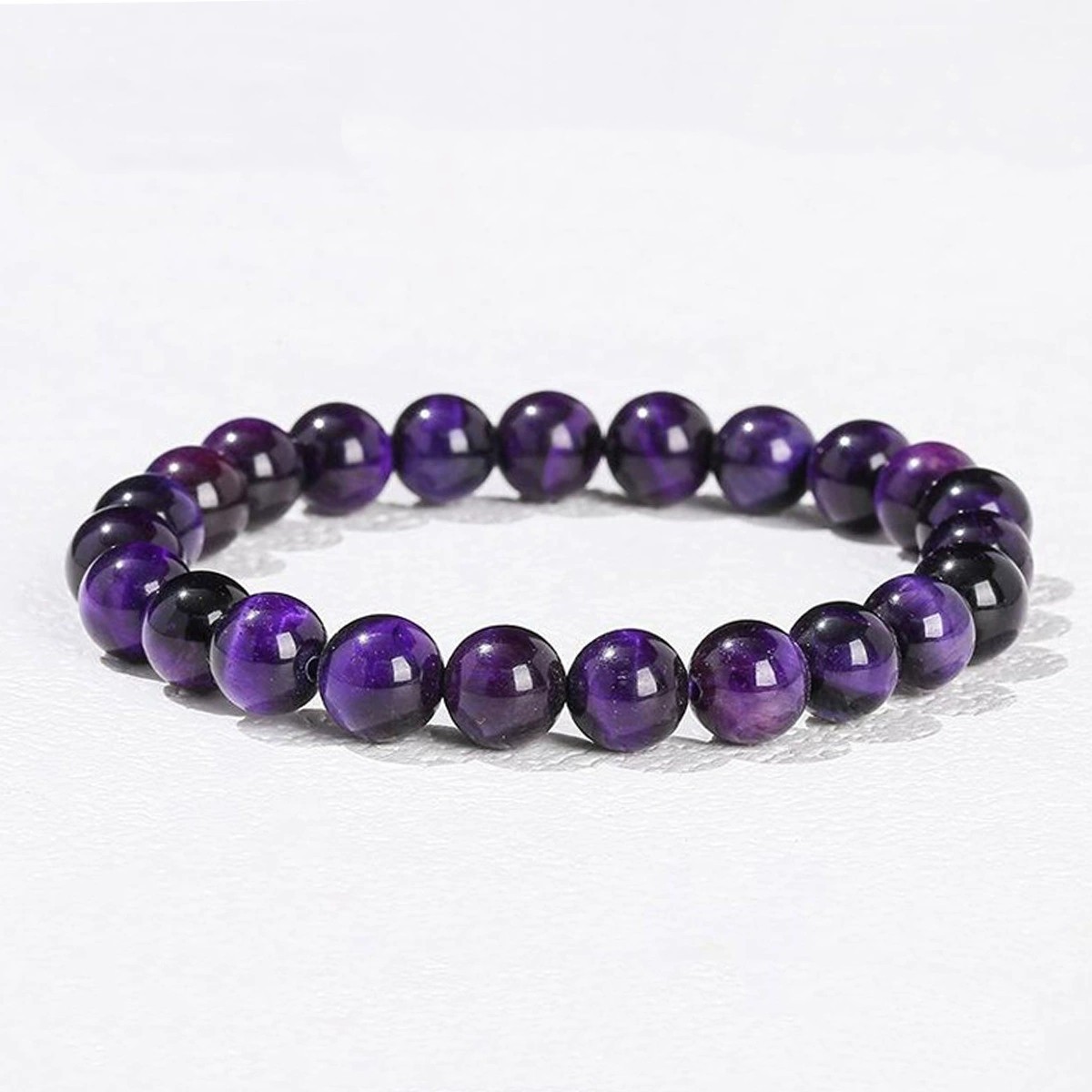 Fashion Natural Uniform Texture 8mm Round Smooth Amethyst Beaded Bracelet
