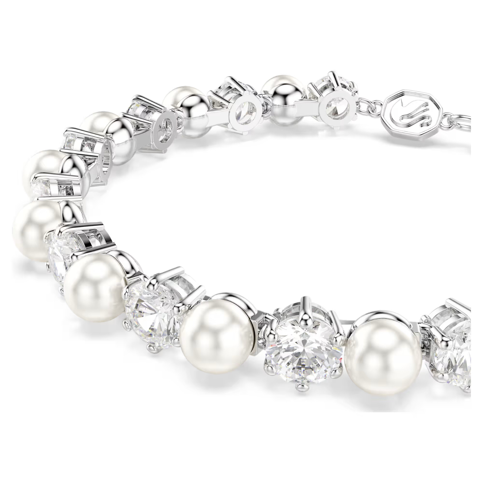 Matrix Tennis bracelet Crystal pearl, Round cut, White, Rhodium plated