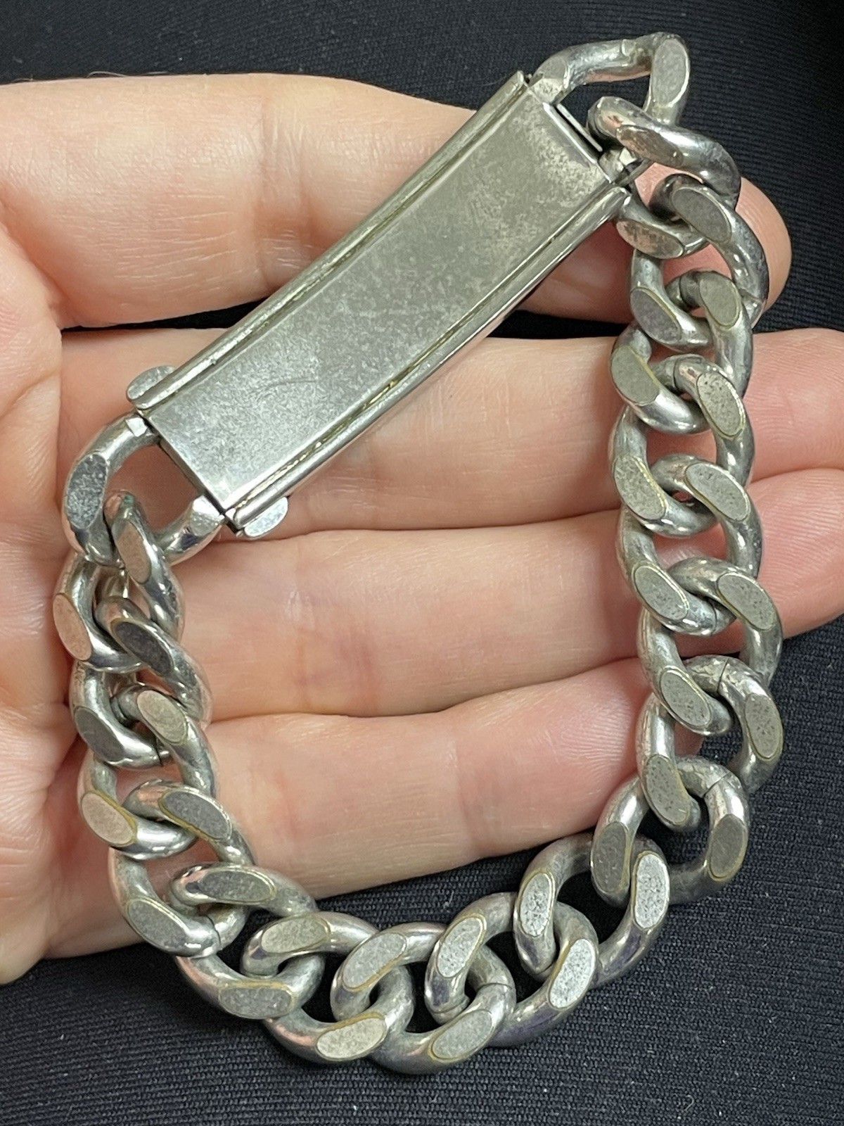 Vtg Speidel Silver-Tone Rhodium Electroplated ID Identity Link Bracelet Blank