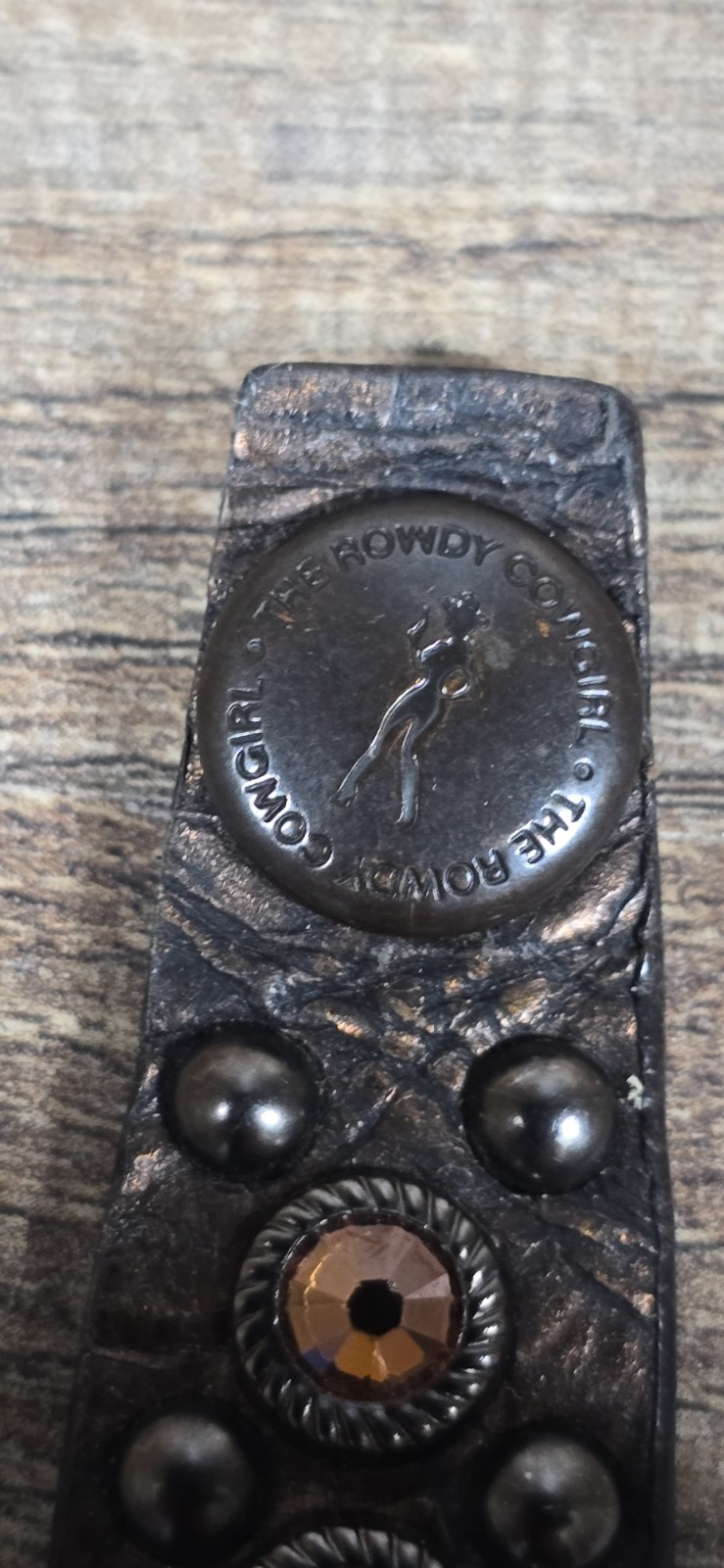 The Rowdy Cowgirl Leather Bracelet Gunslinger Cuff Brown Croc Studded Pre Owned