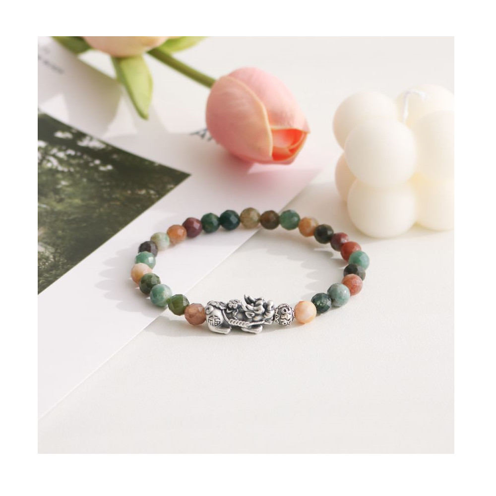 Indian Agate Pixiu Bracelet 6mm Om Mani Padme Hum Plum Blossom Bead Gift